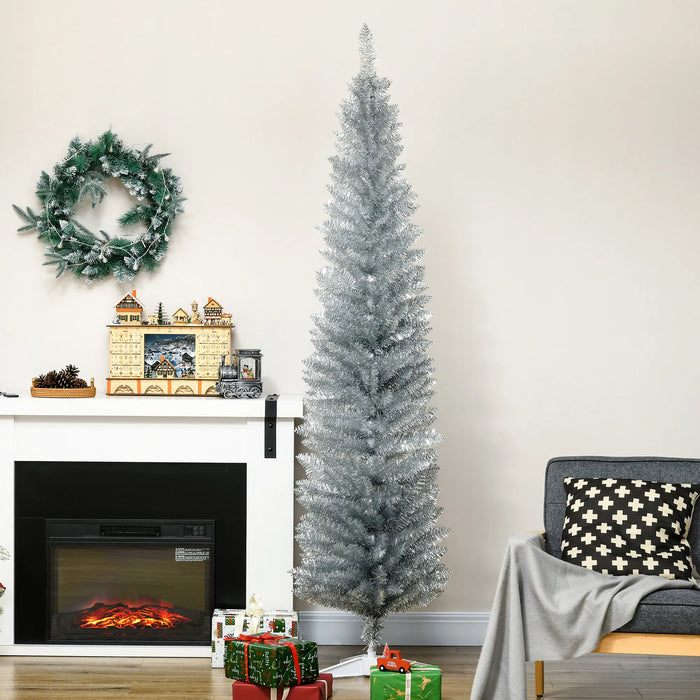Harwelton Silver Slim Pencil Christmas Tree, 7ft Unlit