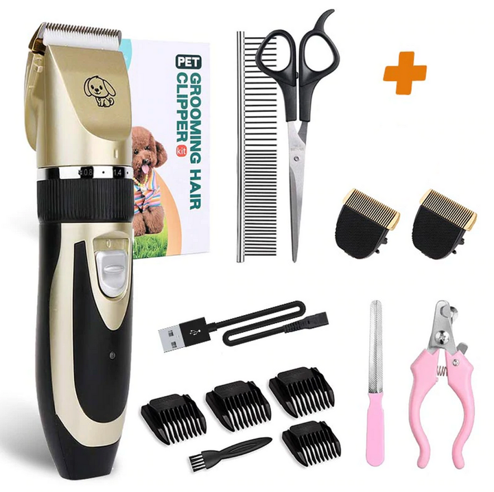 Quiet Cordless Pet Grooming Clippers with 4 Guide Combs