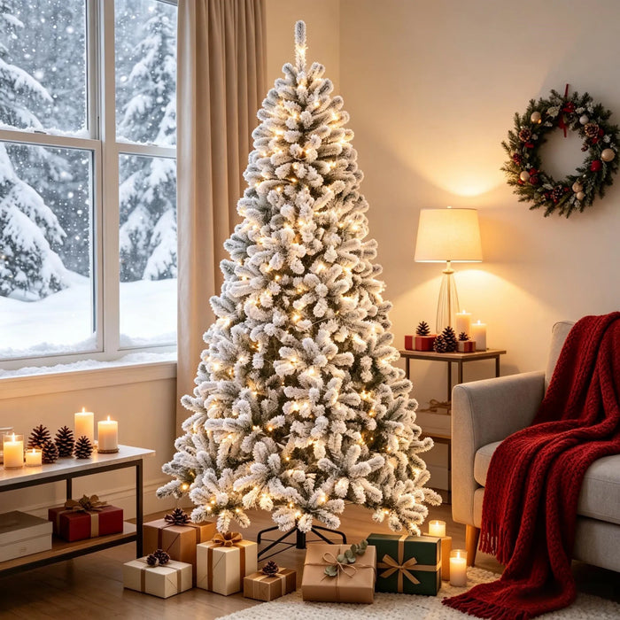 Harwelton Flocked Northern Pine Christmas Tree with 350 LEDs, 7.5ft