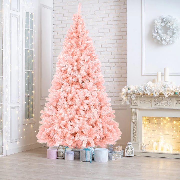 Pink artificial Christmas tree in living room