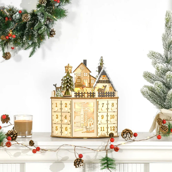 Harwelton Wooden Light-Up Christmas Village Advent Calendar