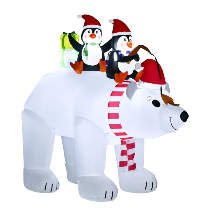 Inflatable polar bear with two penguins