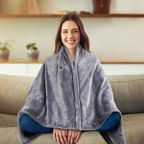 Grey USB heated poncho shawl