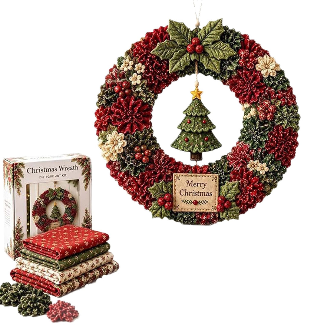 Fabric rosette Christmas wreath with snowman