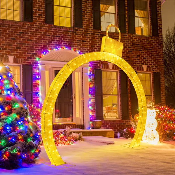 Lit Christmas archway with bauble shapes