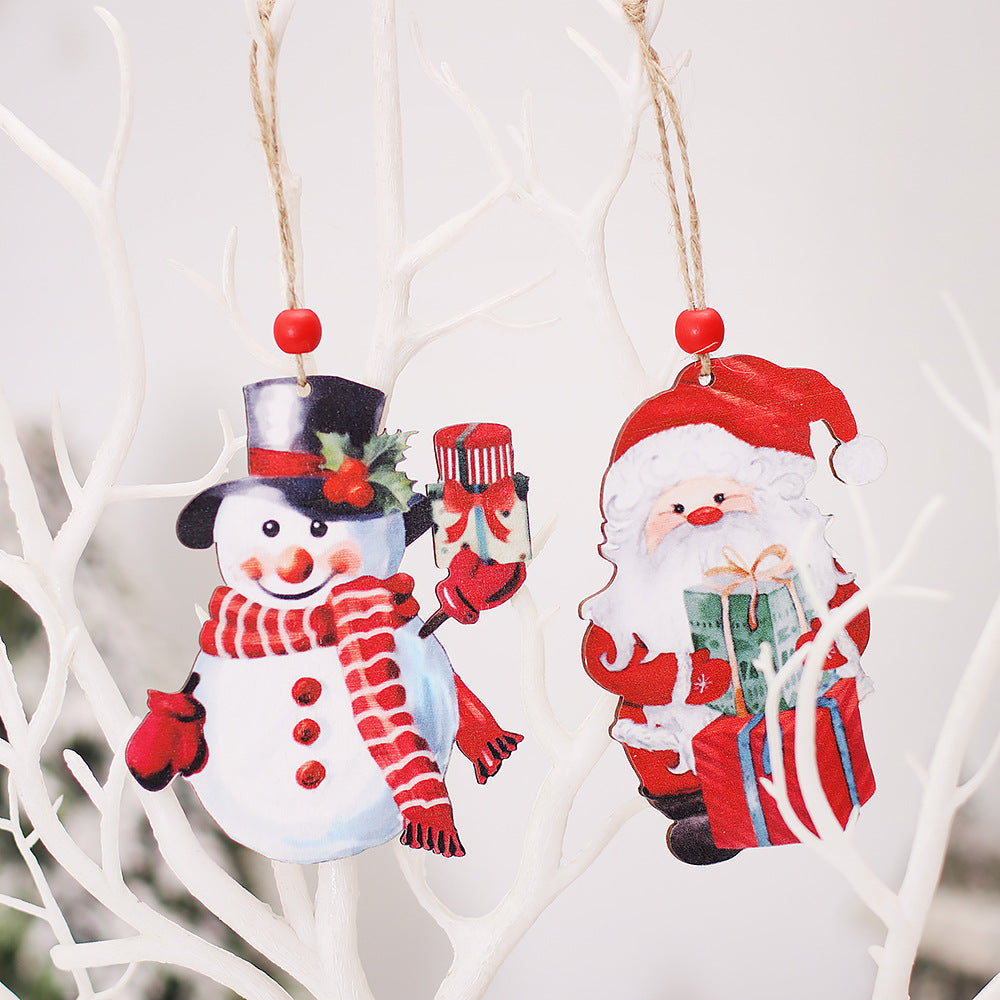 Vintage Wooden Christmas Tree Ornaments, Faceless Doll Couple