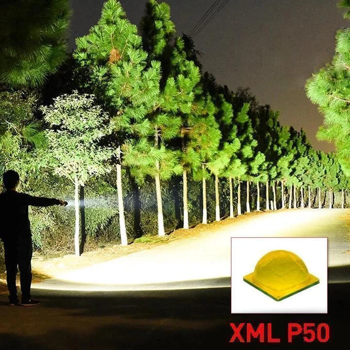 Harwelton™ Rechargeable XHP50 LED Torch with Zoom and Battery Display