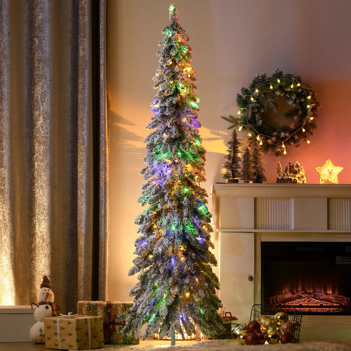 Harwelton Flocked Pencil Christmas Tree with Dual-Colour LEDs, 6ft