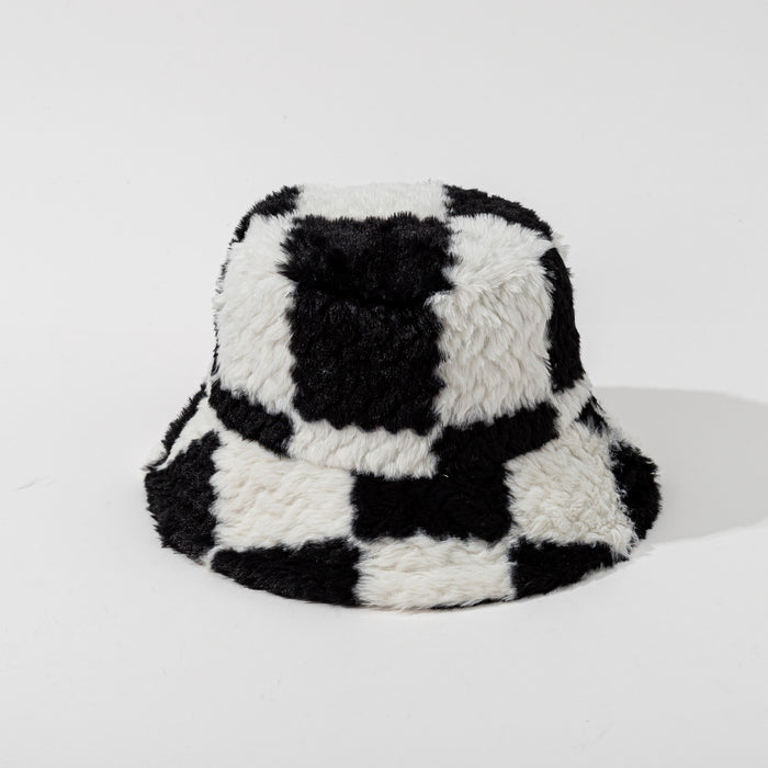 Harwelton Checkerboard Plush Bucket Hat in Teddy Fleece