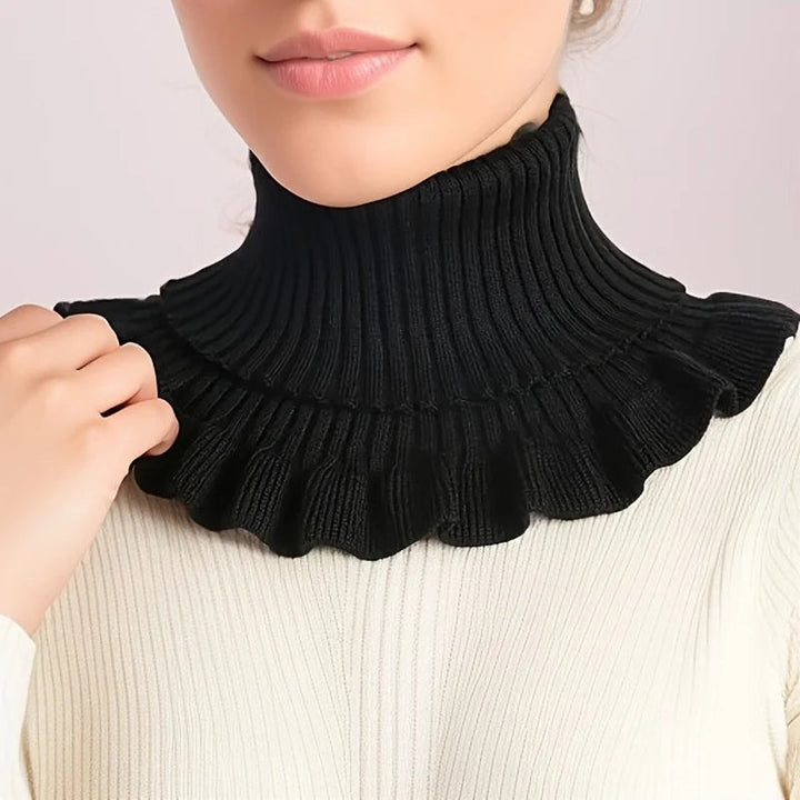 Knitted Turtleneck Collar Scarf – Ruffled Edge, Windproof