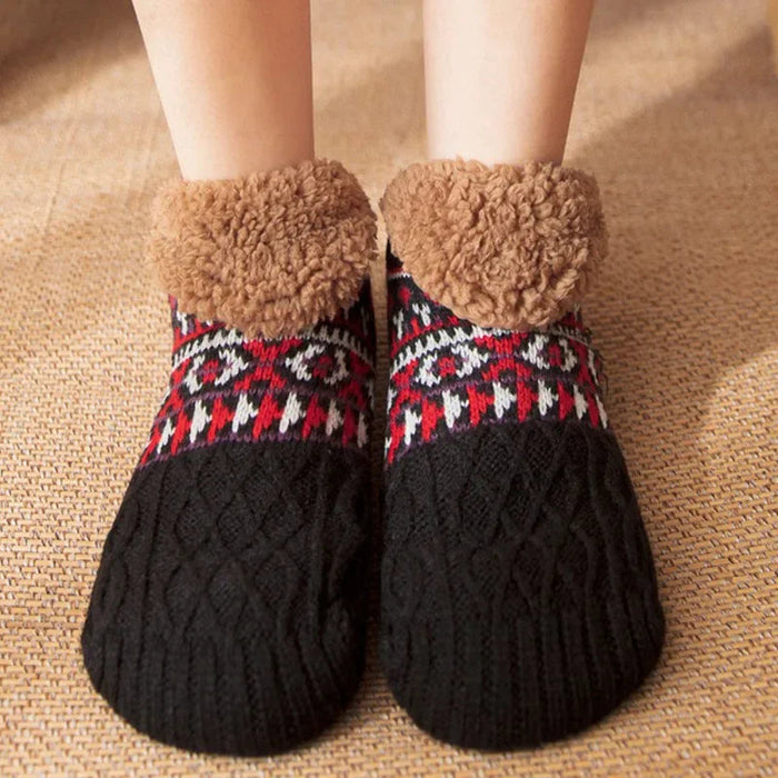 Harwelton™ Snowflake Knit Bed Socks with Fleece Lining and Non-Slip Grip