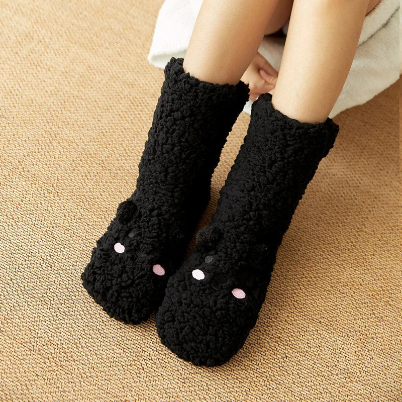 Harwelton™ Cute Bear Fleece Socks with Non-Slip Grip Sole