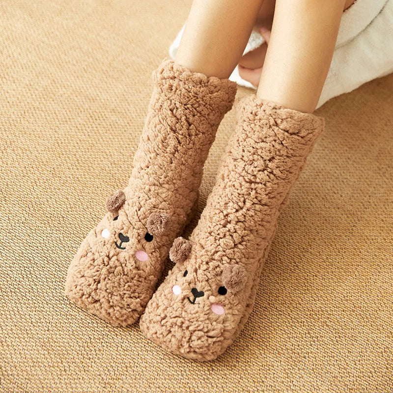 Harwelton™ Cute Bear Fleece Socks with Non-Slip Grip Sole