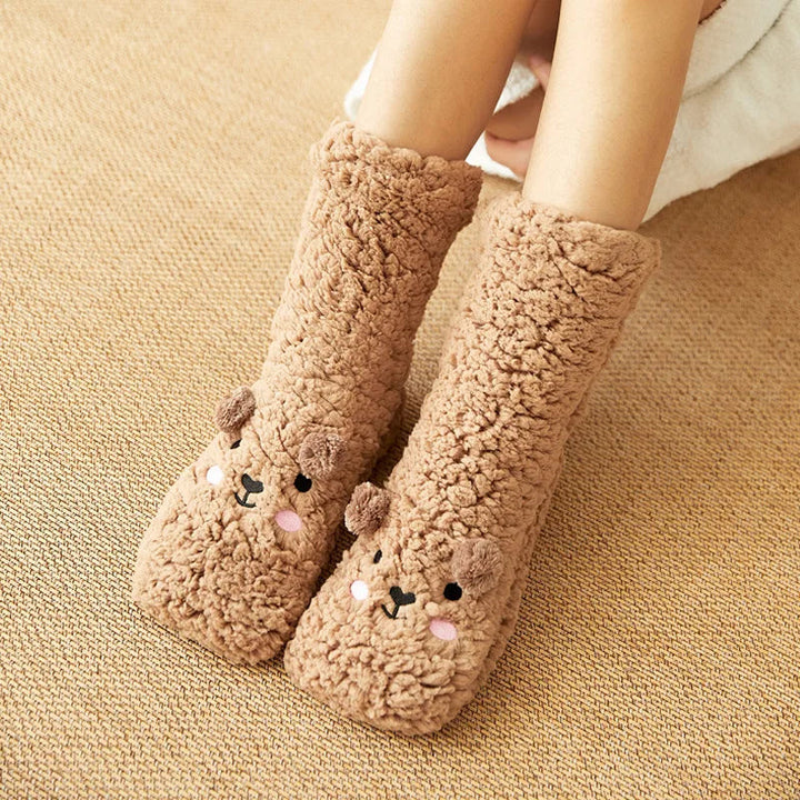 Harwelton™ Cute Bear Fleece Socks with Non-Slip Grip Sole