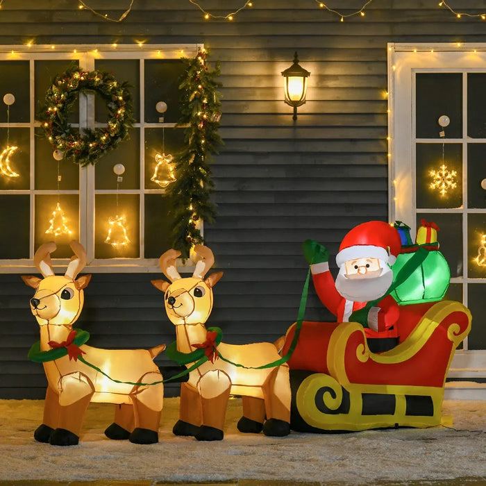 Harwelton Inflatable Santa Sleigh with Reindeer 8 ft, LED Lit
