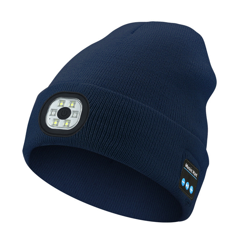 Black knit beanie with front LED light