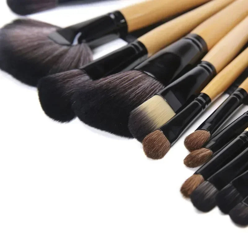 Makeup brush set in roll-up pouch