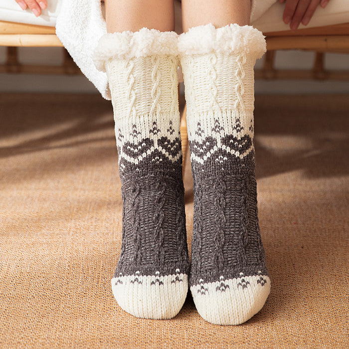 Harwelton Plush Lined Heart Knit Floor Socks with Grip Dots