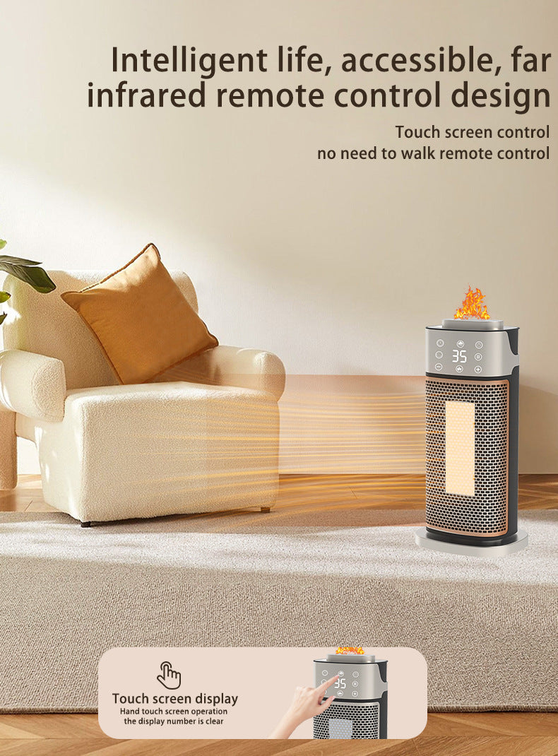 Silver tower heater with flame-effect humidifier