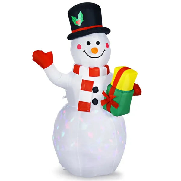 Inflatable snowman holding a gift box