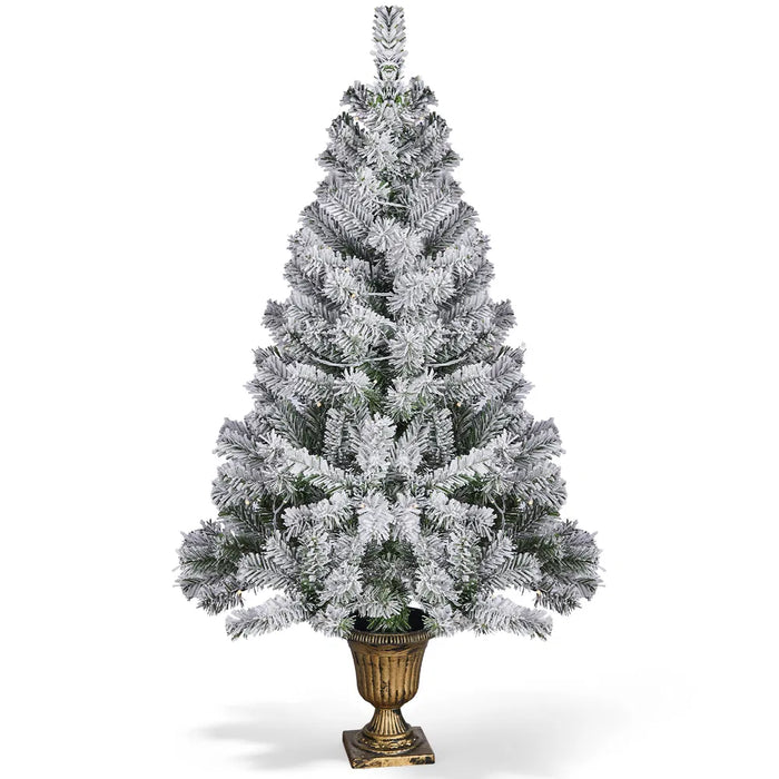 Harwelton Flocked Christmas Tree in Decorative Pot, 120 Lights