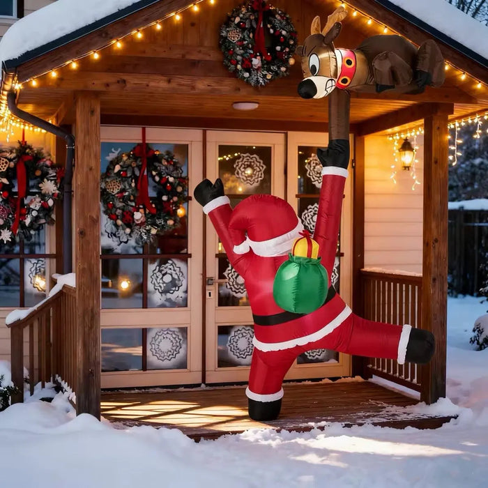 Harwelton Inflatable Climbing Santa with Reindeer and LEDs, 8.5ft