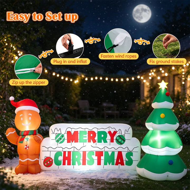 Inflatable Merry Christmas sign with gingerbread man