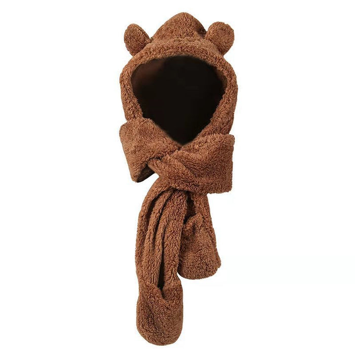 Harwelton 3-in-1 Teddy Hood with Bear Ears, Scarf and Mitten Pockets