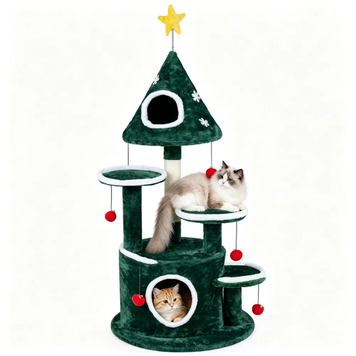 Harwelton Christmas Cat Tree with Sisal Post and Bell Balls, 127cm