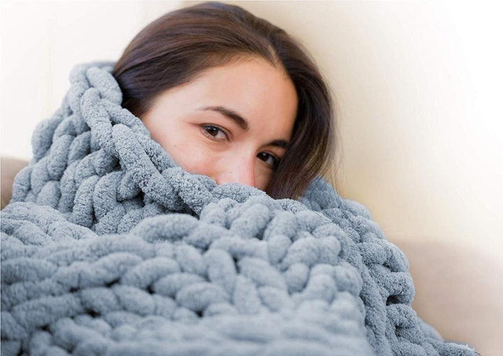 Chunky Cable-Knit Throw Blanket with a Gently Weighted Feel
