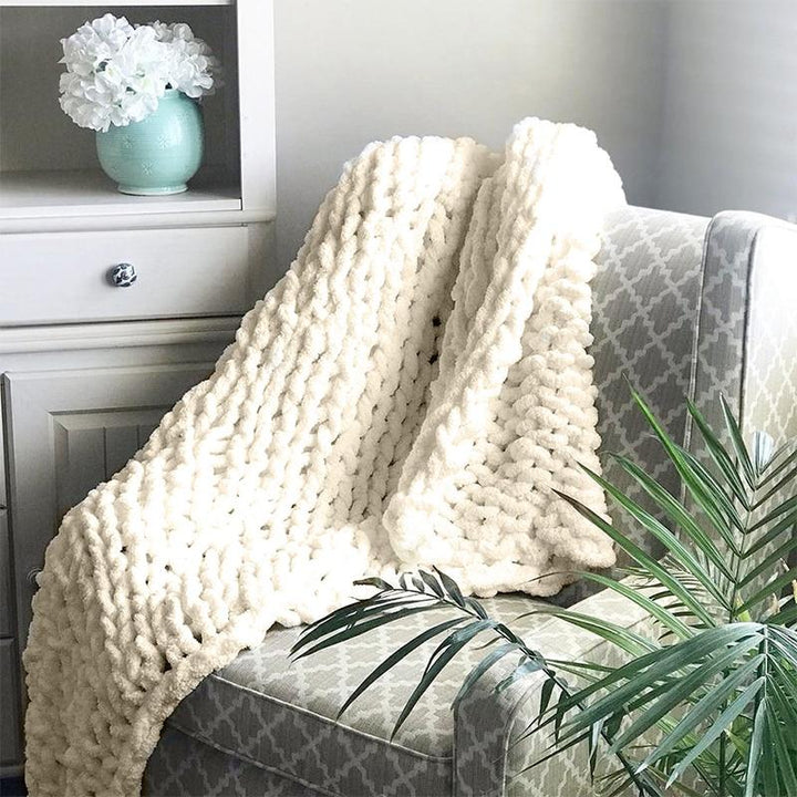 Chunky Cable-Knit Throw Blanket with a Gently Weighted Feel
