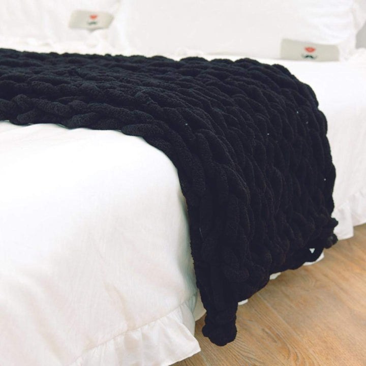 Chunky Cable-Knit Throw Blanket with a Gently Weighted Feel