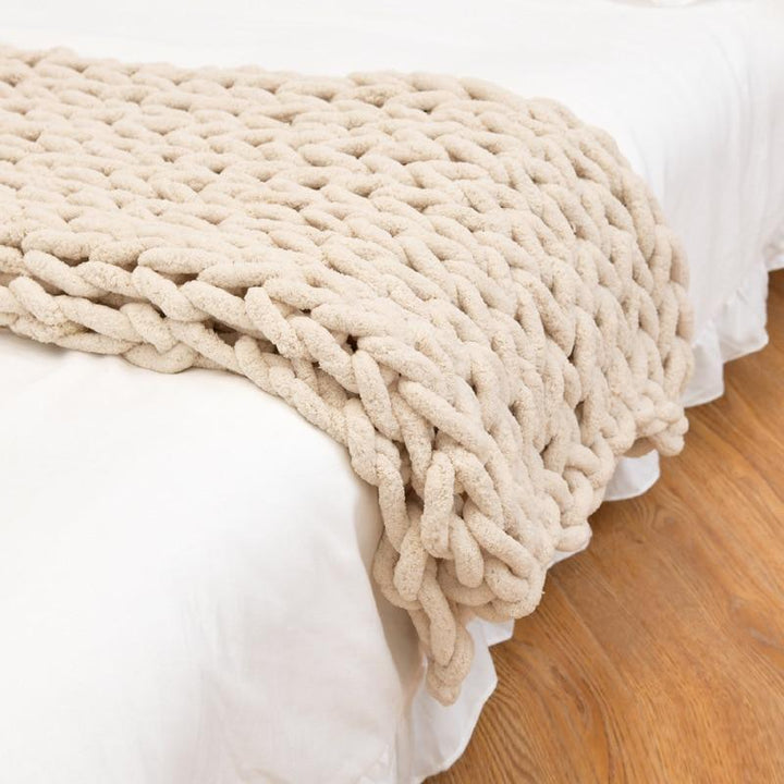 Chunky Cable-Knit Throw Blanket with a Gently Weighted Feel