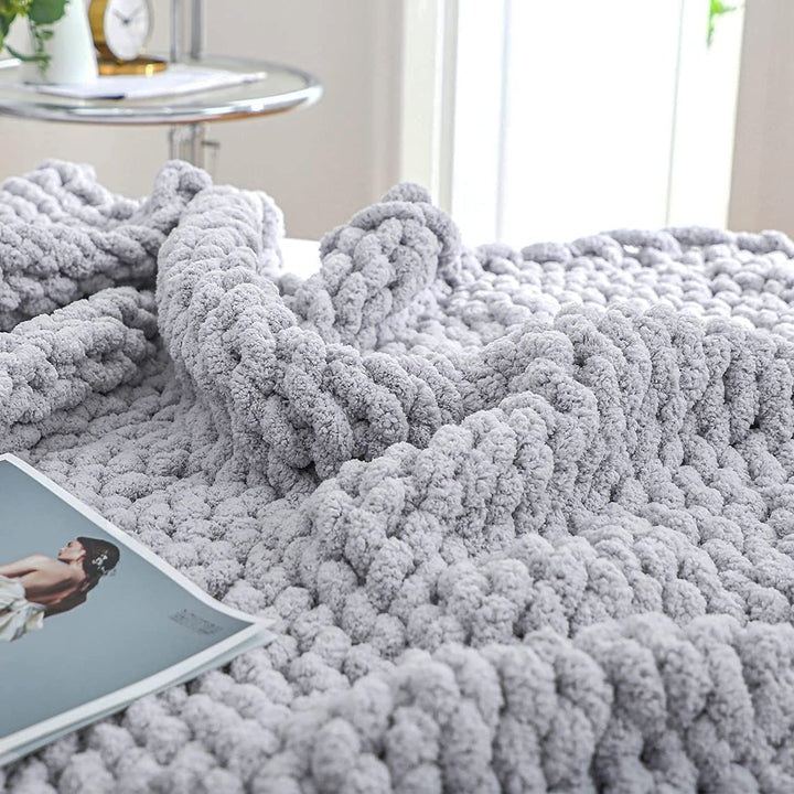 Chunky Cable-Knit Throw Blanket with a Gently Weighted Feel