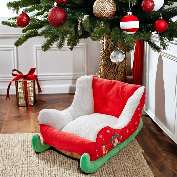 Christmas Sleigh Pet Bed – Warm Cloud Nest for Cats &amp; Dogs, the Perfect Winter Retreat for Your Furry Friends