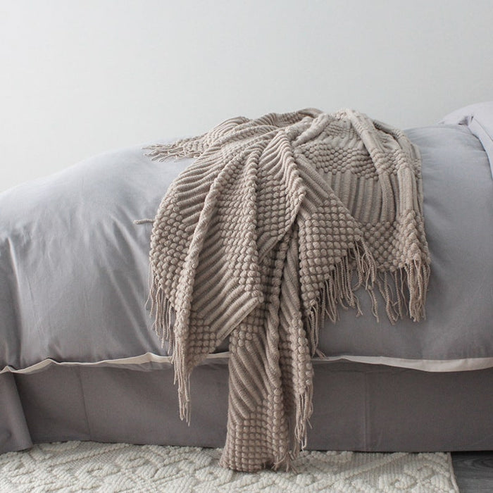 Harwelton™ Popcorn Knit Throw Blanket with Fringe – Super Soft and Large
