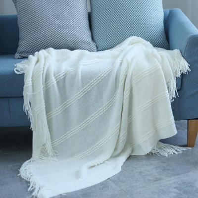 Harwelton™ Textured Stripe Knit Throw Blanket with Knotted Tassel Fringe