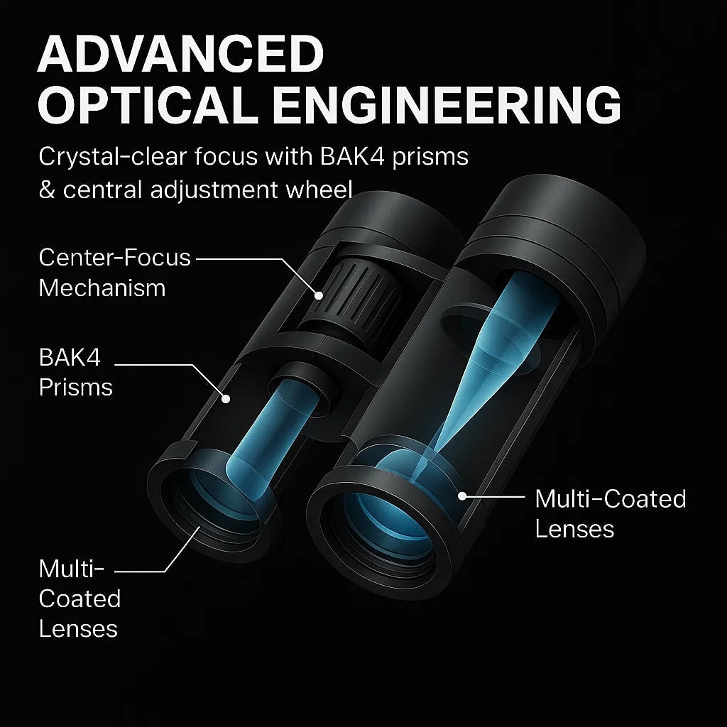 Compact Folding Binoculars, Water-Resistant with Central Focus