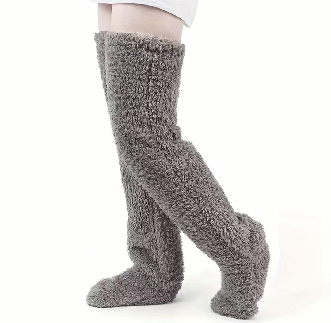 Fluffy plush over the knee socks in pink