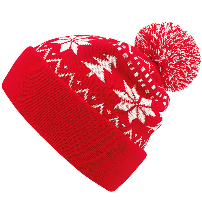 Harwelton Christmas Knitted Bobble Hat with Snowflakes and Trees
