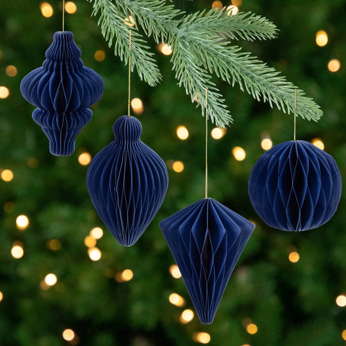 Harwelton Set of 4 Navy Honeycomb Paper Christmas Ornaments