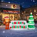Inflatable Merry Christmas sign with gingerbread man