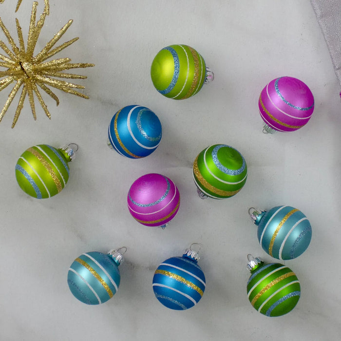 Harwelton Set of 10 Glitter Swirl Glass Christmas Baubles