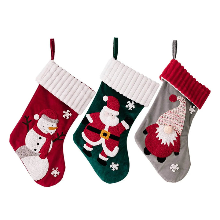 Gold Velvet Patch Christmas Stocking Hanging Decoration