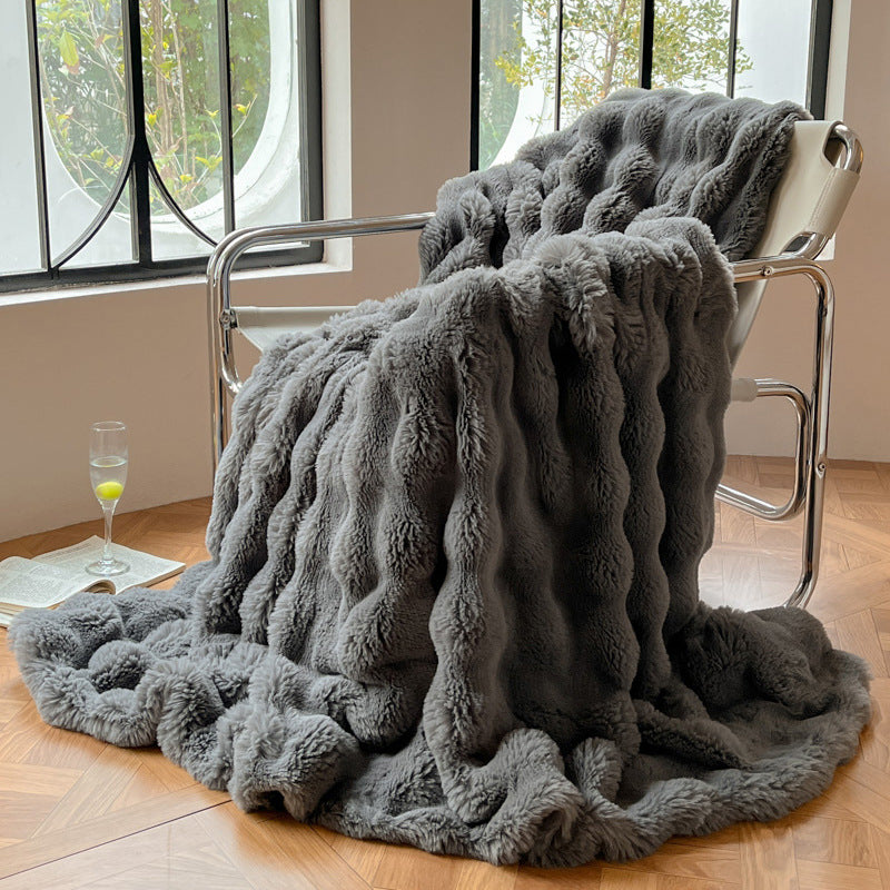 Cream bubble texture faux fur throw blanket