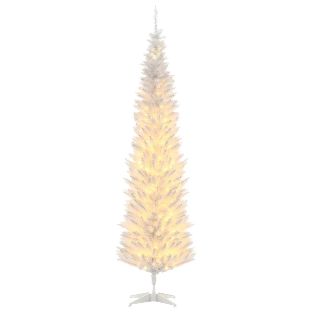 White pencil Christmas tree with warm lights
