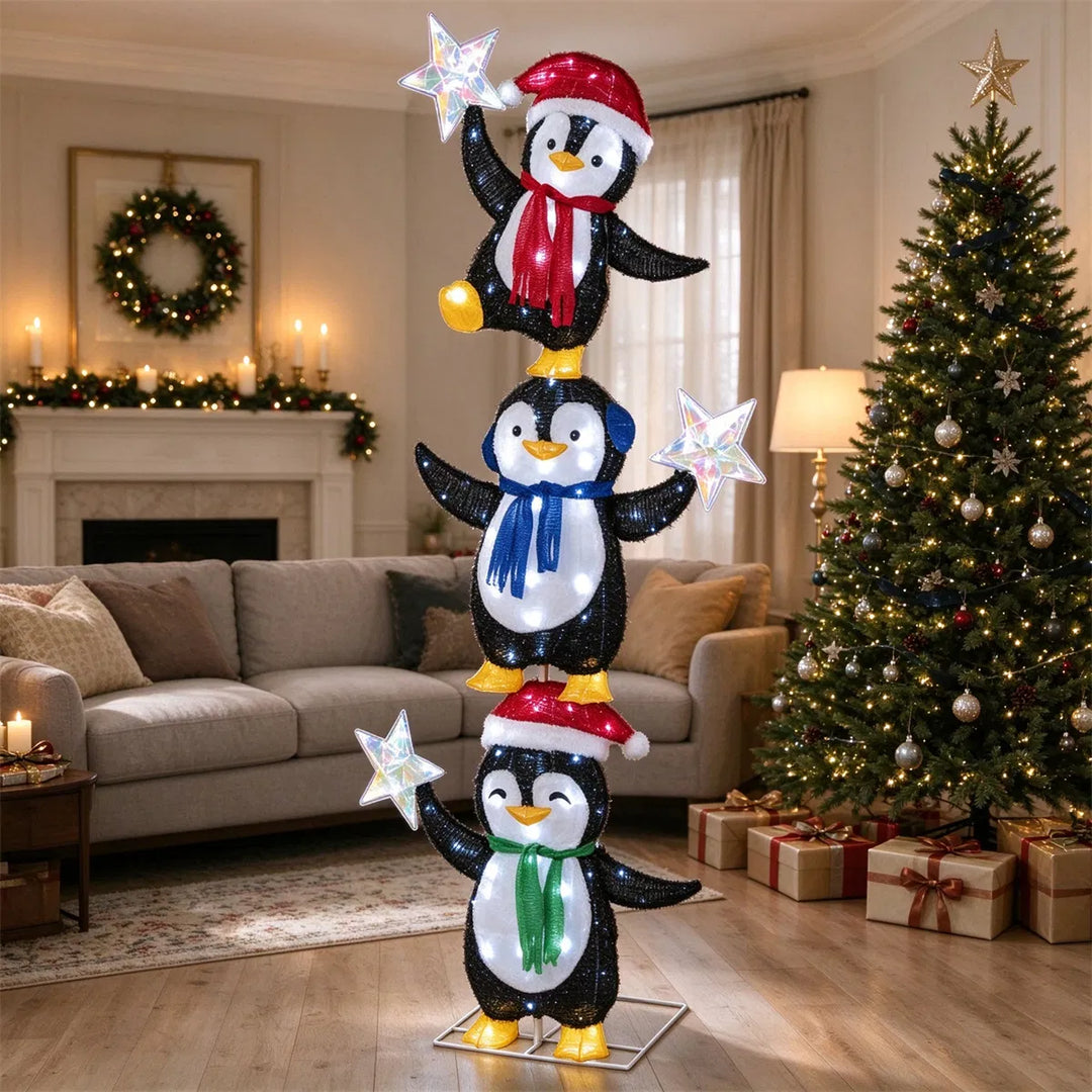 Lit stacked penguin Christmas decoration