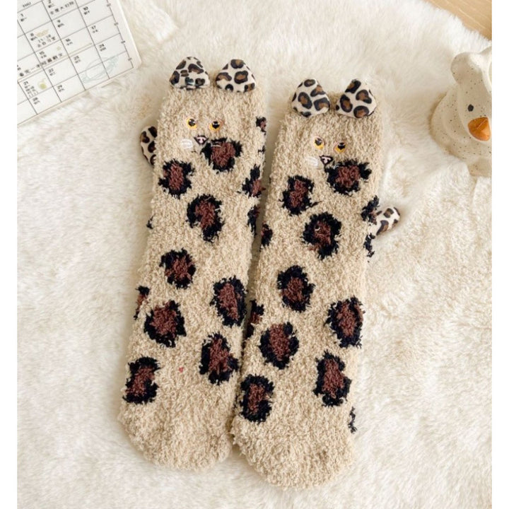Fluffy cat socks with 3D ears and tail