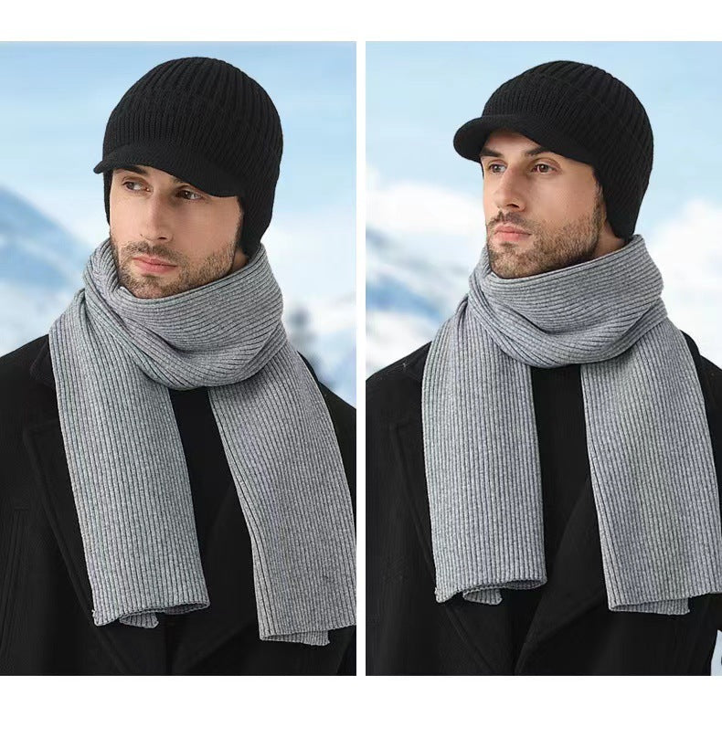 Black mens peaked beanie with ear flaps