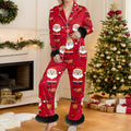 Woman in Christmas print pyjama set